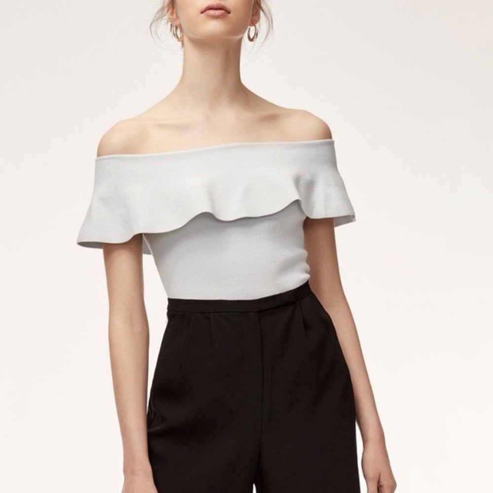 Aritzia Marek Knit Off the Shoulder Crop Top